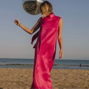 Daily Drills Silky Maxi Dress With Neck Tie